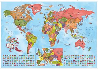 Ilustrovaná mapa států světa pro malé cestovatele (s lištami) - 