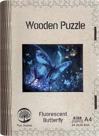 Dřevěné puzzle/Fluorescentní motýl A4 - neuveden