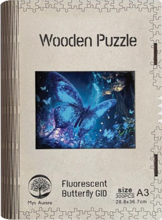 Dřevěné puzzle Fluorescentní motýl A3 - neuveden