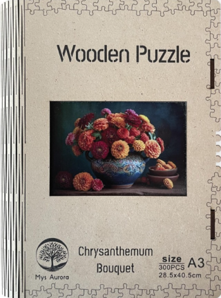 Dřevěné puzzle/Zátiší s chryzantémou A3 - neuveden