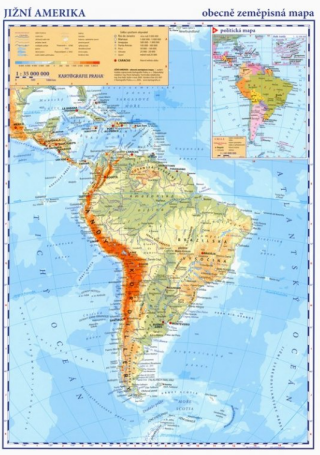Jižní Amerika – příruční obecně zeměpisná mapa - neuveden