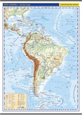 Jižní Amerika – školní nástěnná fyzická mapa - neuveden