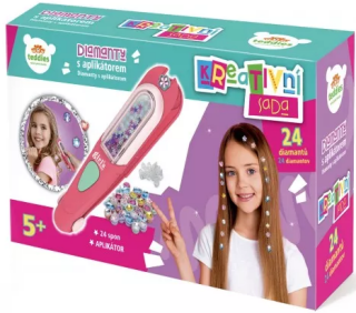 Třpytivé diamanty do vlasů s aplikátorem plast 18x4cm s doplňky v krabičce 22x12x5,5cm - 