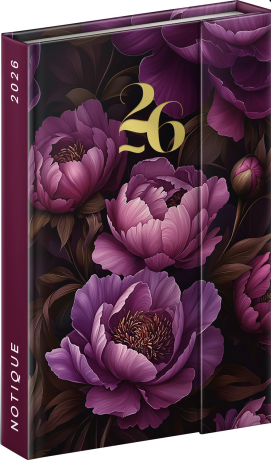 Diář 2026: Fialové květy - týdenní, magnetický, 11 x 16 cm - neuveden