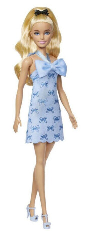 Barbie modelka - šaty s modrými mašlemi - 