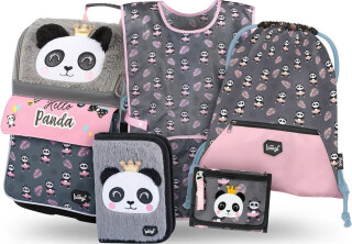 5 SET Zippy Panda: aktovka, penál, sáček, zástěra, peněženka - 