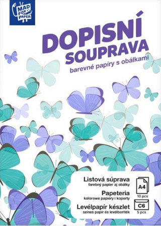 Dopisní papír barevný LUX 5+10 (Motýlci) - 