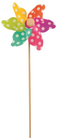 Větrník 8814 barevný s puntíky, 9 cm + špejle - 