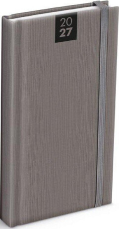 Diář 2027 D802 PU šedý s gumkou 90x170mm - 