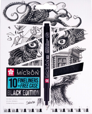 Sada Pigma Micron Black - tech.fixy 10ks+ pouzdro - 