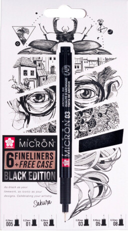 Sada Pigma Micron Black - tech.fixy 6ks+ pouzdro - 