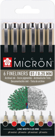 Sada Pigma Micron 01 6 ks - různé odstíny - 