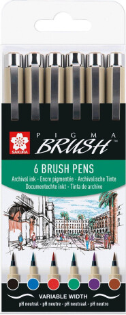 Sada Pigma Brush - fixy s flex. hrotem  6 barev - 