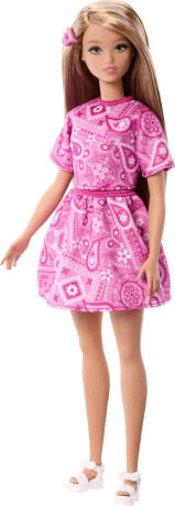 Barbie Fashionistas Modelka v šatech s růžovým paisley vzorem JJN62 - 