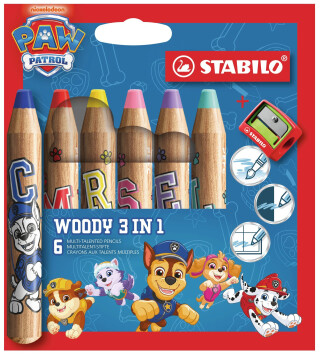 STABILO woody 3 in 1 PAW Patrol - 6 ks sada včetně ořezávátka - s potisky PAW Patrol - 