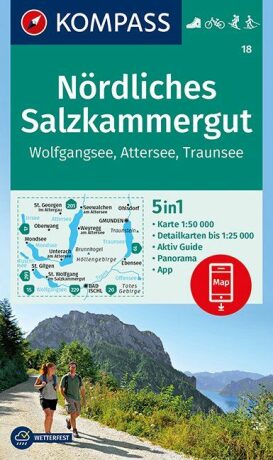 Nördliches Salzkammergut, Wolfgangsee, Attersee, Traunsee 1:50 000 / turistická mapa KOMPASS 18 - neuveden