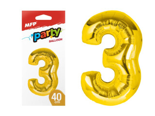 Balónek č. 3 nafukovací fóliový 40 cm - zlatý - 