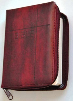 Bible se zipem, umělá vínová kůže - 