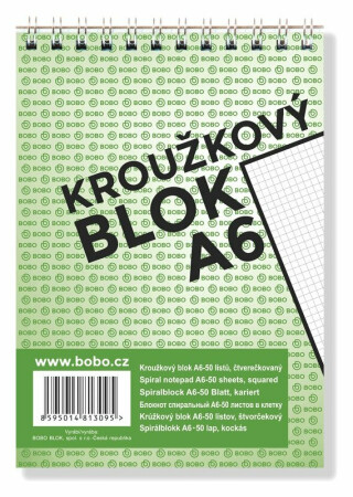 Blok s horní vazbou A6, čtvereček, 50 listů (poškozené) - neuveden