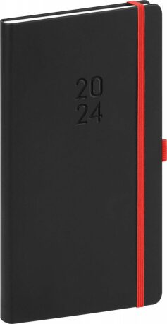 Diář 2024: Nox - černýčervený, kapesní, 9 × 15,5 cm - neuveden