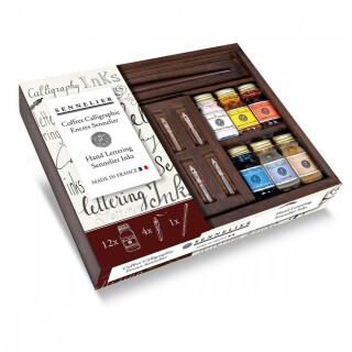 Dřev.box Sennelier 12 inkoustů 10ml, 4 nibs - 