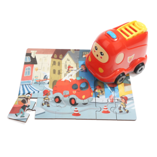 Puzzle Hasičské auto, dřevěné s hračkou - neuveden