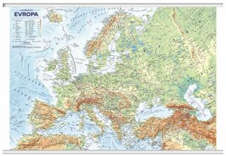 Evropa - obecně zeměpisná mapa, office, nástěnná, 1 : 4 500 000 (s lištami v tubusu) - neuveden