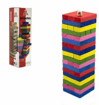 Hra Jenga věž dřevo 54 ks barevných dílků hlavolam v krabičce 8x29cm - neuveden