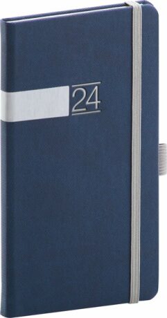 Diář 2024: Twill - modrostříbrný, kapesní, 9 × 15,5 cm - neuveden