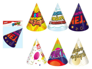 Klobouček karnevalový 6ks 16cm papírový mix č.6 - 