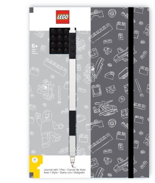 LEGO Stationery Zápisník A5 s černým perem - šedý, černá destička 4x4 - 