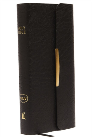 NKJV, Checkbook Bible, Compact, Bonded Leather, Black, Wallet Style, Red Letter - Thomas Nelson