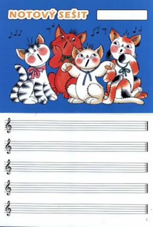 Notový sešit (obrázek: kočičky,16str.) širší linky - neuveden