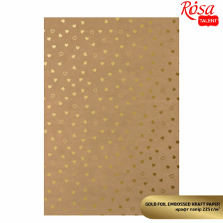 Papír pro scrapbooking A4 225g – kraft, Gold hearts - 