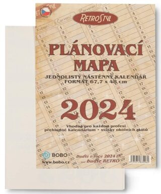Plánovací roční mapa retro skládaná 2024 - nástěnný kalendář - 