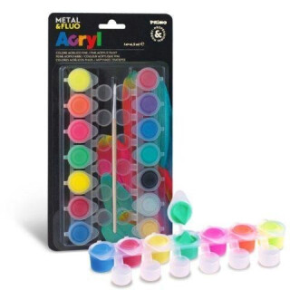 PRIMO akrylové barvy Fluo a metal 14 x 4,5 ml (poškozené) - neuveden