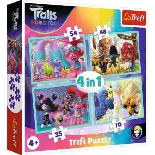 Trefl Puzzle Trollové 2 - Světové turné 4v1 (35,48,54,70 dílků) (Defekt) - neuveden