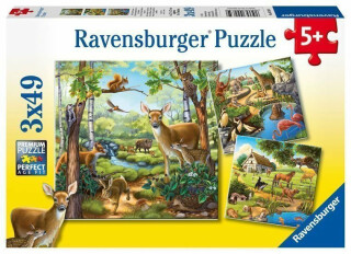 Puzzle Zvířata v lese, ZOO a domácí zvířata/3x49 dílků - neuveden