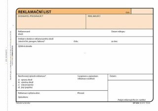 Reklamační list, A5, 100 listů, NCR (poškozené) - neuveden