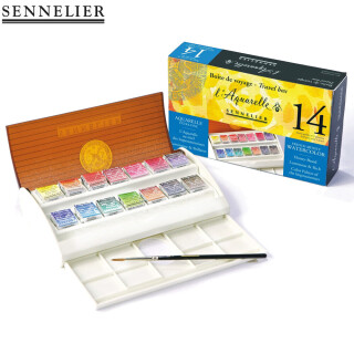 S Watercolour travel box 14 half pans+sable brush - 