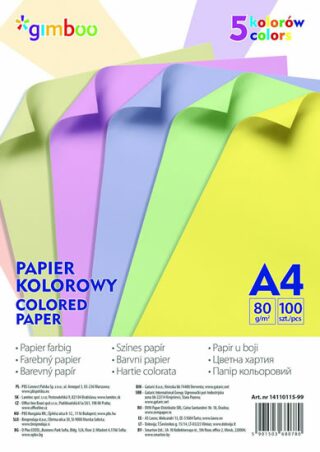 sada barevných papírů, A4, 80 g/m2, 100 listů, mix pastelových barev - neuveden