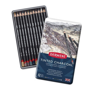 Sada barevných uhlů Tinted Charcoal od Derwentu - 12 pastelek - 