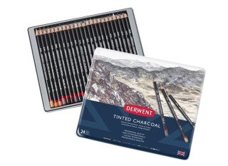 Sada barevných uhlů Tinted Charcoal od Derwentu - 24 pastelek - 