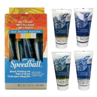 Sada metalických linorytových barev Speedball 4x37ml - 