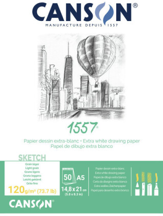 Skicovací blok Canson 1557 Sketching A5 120g lepený na krátké straně - 