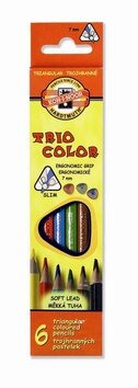 Koh-i-noor pastelky TRIOCOLOR trojhranné tenké (měkká tuha) souprava 6 ks v papírové krabičce - neuveden
