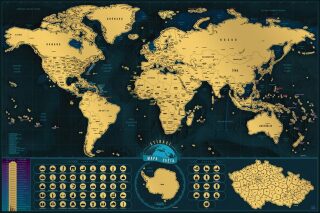 Stírací mapa Světa Česká verze – zlatá Deluxe XL - neuveden