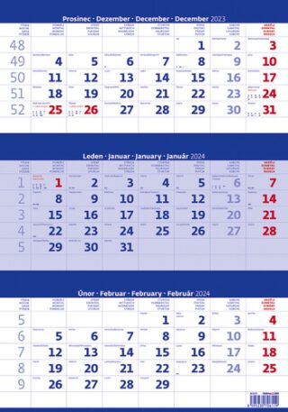 Kalendář nástěnný 2024 - Tříměsíční modrý - neuveden