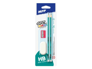 Tužka M set 2 triangular 2xč.2+guma+ořezávátko - 