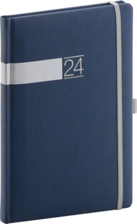 Diář 2024: Twill - modrostříbrný, týdenní, 15 × 21 cm - neuveden